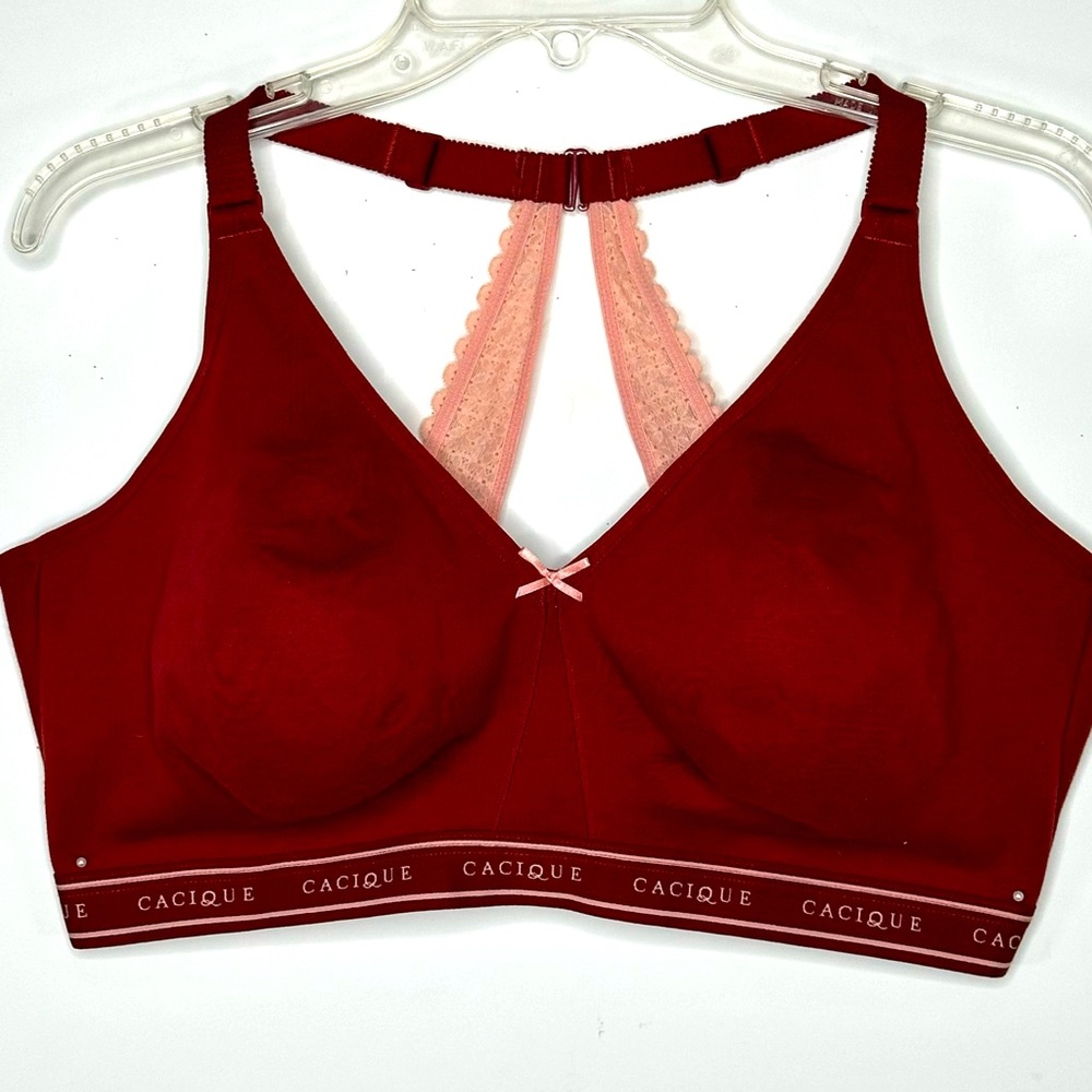 Cacique Full Coverage Unlined Lace Back 5 Hook Closure Burnt Red Peach Sz 44 DDD